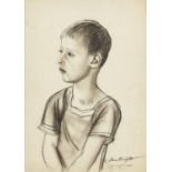 Dame Laura Knight DBE RA RWS, British 1877-1970- Portrait of a boy; charcoal, signed, 35.5x25cm (