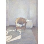 Colin Fraser, Scottish b.1956- ‘Rose between the shadows’; egg tempera on board, signed, 81x61cm: