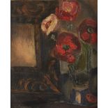 Henri Le Fauconnier, French 1881-1946- Still life with poppies in a vase and a picture frame,