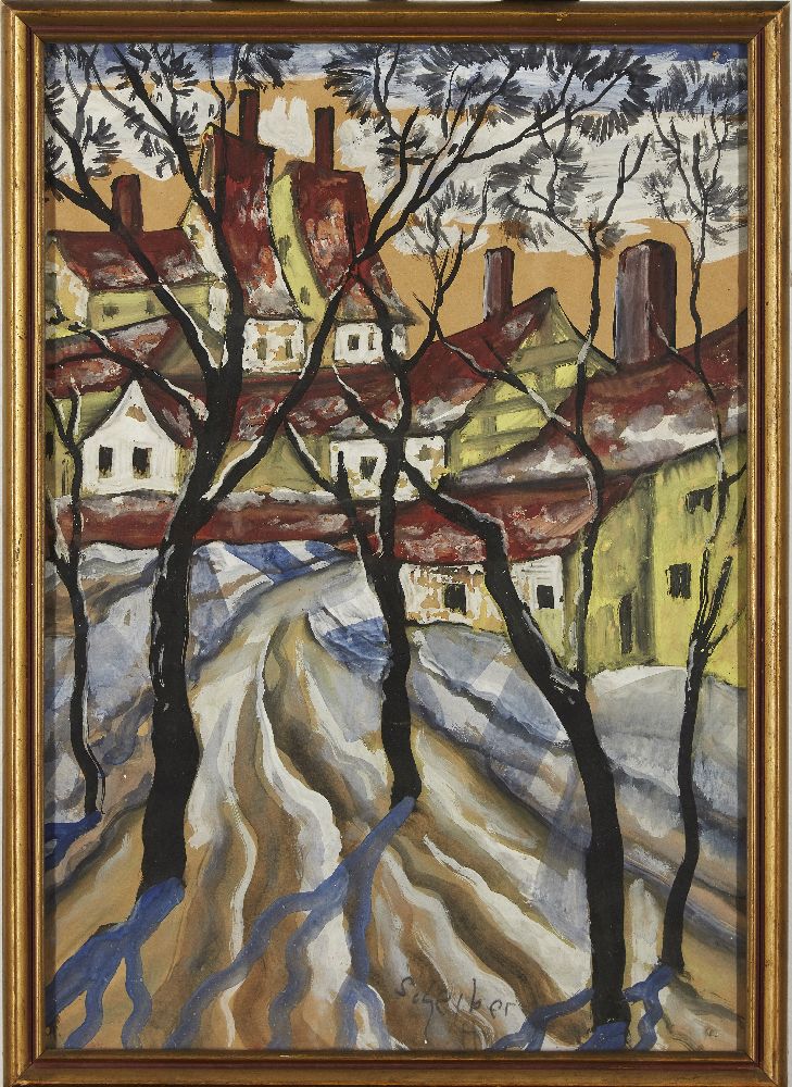 Hugó Scheiber, Hungarian 1873-1950- Road to the Village; gouache, signed lower right, 59 x 41cm ( - Image 2 of 3