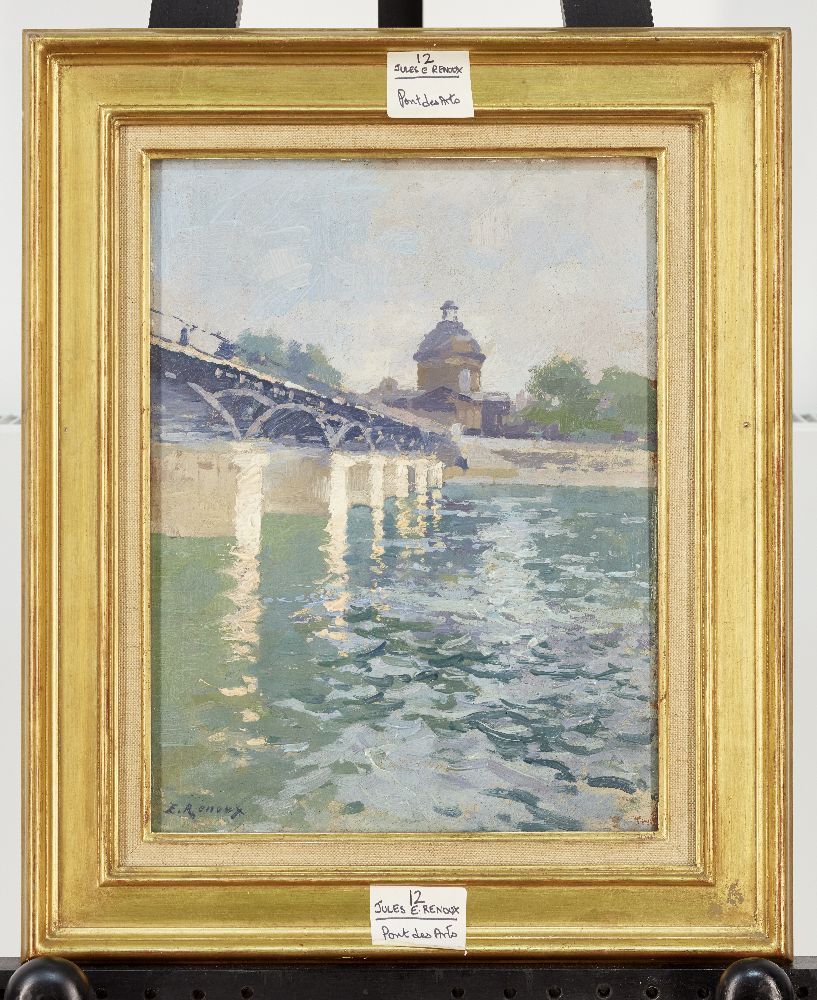 Ernest Jules Renoux, French 1863-1932- Les Pont des Arts; oil on board, signed lower left, bears - Image 3 of 3