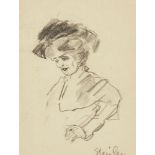 Théophile Alexandre Steinlen, Swiss/French 1859-1923 Etude de femme au chapeau; charcoal, signed