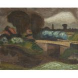 Henri Le Fauconnier, French 1881-1946- Paysage avec un pont (landscape with a bridge), circa 1915;