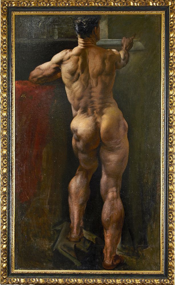 Vasily Nikolaevich Yakovlev, Russian 1893-1953- Male Model from the Back, 1920; oil on canvas, - Image 2 of 3