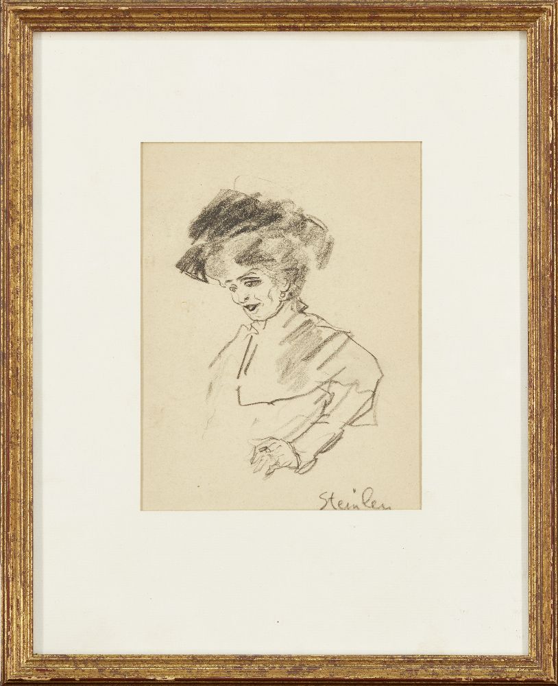 Théophile Alexandre Steinlen, Swiss/French 1859-1923 Etude de femme au chapeau; charcoal, signed - Image 2 of 3