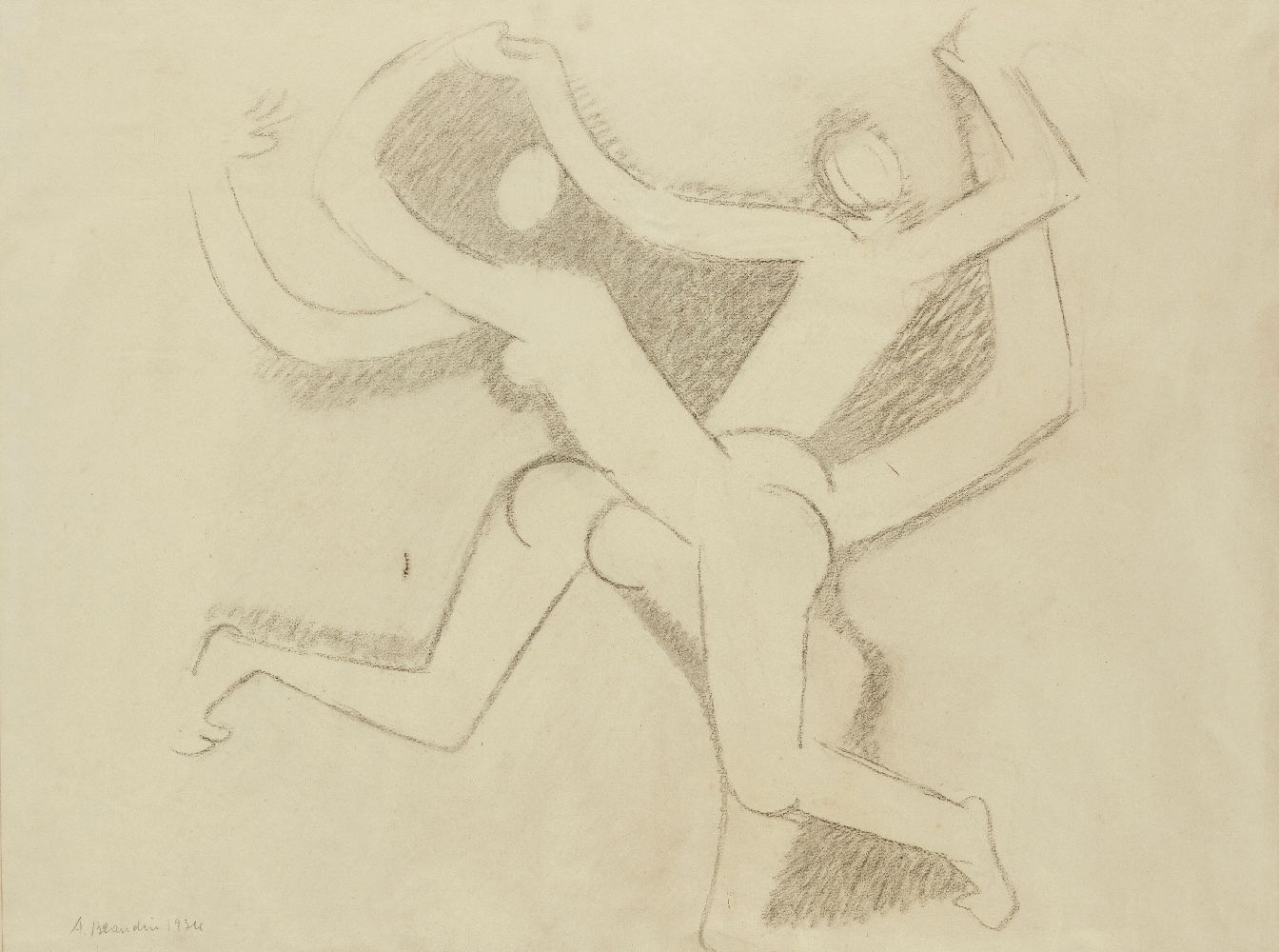 André Beaudin, French 1895-1979- Composition of Figures, 1934; charcoal, signed and dated 1934 lower