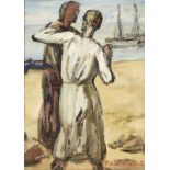 Emmanuel Charles Bénézit, French 1887-1975- Deux personnes au board de la mer; oil on panel,