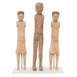Three Chinese terracotta tomb figures, Yang Ling mausoleum, Han dynasty, comprising two female and