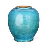 A Chinese porcelain monochrome jar, Kangxi period, with allover turquoise glaze, unmarked glazed