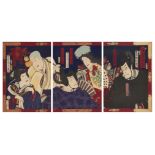 Toyohara Kunichika, Japanese 1835 - 1900, Joruri Rokkasen, 1875, woodblock print in colours,