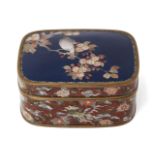 A Japanese cloisonné enamel box, Meiji period, lid decorated with hawk on a branch of blossom