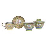 Four pieces of Chinese Canton painted enamel, 19th century, comprising a bowl and cover, 6.5cm high,