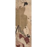 Kitagawa Utamaro, Japanese c.1753-1806, A Man Attaching a Tanzaku, woodblock print in colours,