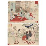 Ginko Adachi, Japanese active c.1874-1897, Fujo Reigi Gafu, 1896, two woodblock prints in colours,