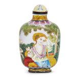 A Chinese 'European subject' painted enamel snuff bottle, early 20th century, decorated with a woman