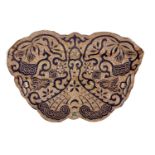 A Chinese silk embroidered butterfly panel, early 20th century, shaped as a butterfly in gold