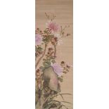 20th century Chinese School, ink and colour on silk, hanging scroll, study of peonies and