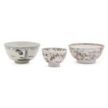 Three porcelain bowls, 17th-19th century, comprising a Chinese famille rose punch bowl, 17cm