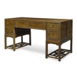 A Chinese hongmu partner's desk, late Qing dynasty, with arrangement of six drawers to the front,