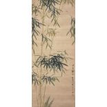 20th century Chinese School, ink and colour on silk, hanging scroll, study of bamboo, artist's