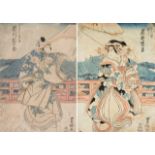 Utagawa Toyokuni, Japanese 1769-1825, actors Ichikawa Danjuro and Iwai Danjuro, woodblock prints