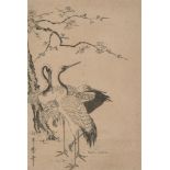 Kitagawa Utamaro, Japanese 1753-1806, three cranes, woodblock print in colours, signed Utamaro