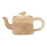 A Chinese Yixing simulated bamboo teapot, Republic period, of rounded square form with simulated