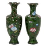 A pair of Japanese ginbari enamel baluster vases, Meiji period, decorated with floral sprays on a