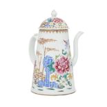 A Chinese porcelain coffee/chocolate pot and cover, Qianlong, of tapering design with long spout and