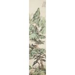 HE MO (Chinese, 19th century), ink and colour on paper, hanging scroll, mountain landscape, 121cm