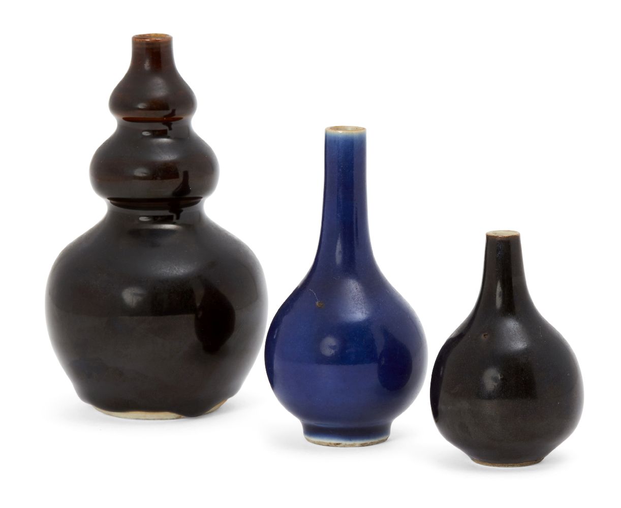 Three Chinese porcelain miniature monochrome vases, 18th - 19th century, comprising a sacrificial