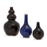 Three Chinese porcelain miniature monochrome vases, 18th - 19th century, comprising a sacrificial