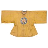 A Chinese silk embroidered summer jacket, late Qing dynasty, decorated with a gold silk floral