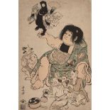 Torii Kiyonaga, Japanese 1752-1815, Kintaro with Three Demons and a Bear Playing Music, c.1784-1806,