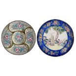 A Chinese Canton enamel dish and an hors d'oeuvres dish, late 18th century, the hors d'oeuvres