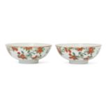 A pair of Chinese porcelain bowls, late Qing dynasty, painted in enamels with fruiting branches,