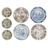 Seven Chinese porcelain plates, 18th-19th century, comprising two famille rose examples, 22cm