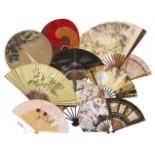 A collection of Japanese fans, late 19th-early 20th century, including a silk embroidered fan