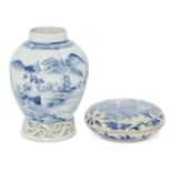 A Chinese export porcelain lobed vase and a soft-paste porcelain seal paste box and cover, 18th