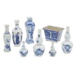 Seven Chinese porcelain small vases and a jardinière, 17th-18th century, to include one square