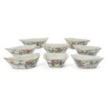 Seven Chinese poreclain bowls, Tongzhi period, comprising one square and seven crescent-shaped, each