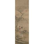 GAI QI (Chinese, 1773-1828), pair of ink and colour on silk, ladies in a landscape and in a