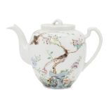 A Chinese porcelain teapot, Republic period, painted in famille rose enamels with pheasants