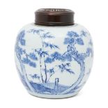 A Chinese porcelain 'three friends of winter' ginger jar, Kangxi period, painted in underglaze