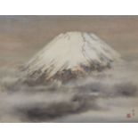 20th century Japanese School, ink and colour on paper, snow-capped Mount Fuji, hanging scroll,