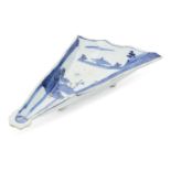 A Chinese porcelain blue and white porcelain kosometsuke fan-shaped sweetmeat dish, Tianqi period,