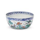 A fine Chinese porcelain doucai bowl, Jiaqing mark and of the period, delicately detailed with a