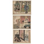 Three Utagawa Kunisada actor diptychs, early-mid 19th century, the actors Iwai Kumesaburo and