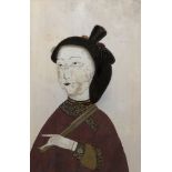 A Chinese reverse glass mirror painting, late 19th century, depicting a lady holding a fan, 33cm x