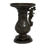 A Chinese bronze and silver inlaid flared vase and stand, mid-19th century, cast to the neck with